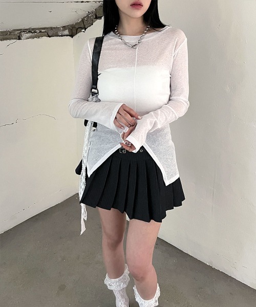 4INT.（フォイント）の「シースルー フロントスリット 長袖 トップス（Tシャツ/カットソー・レディース・ブラック/ベージュ/ホワイト・FREE）」の7枚目の写真