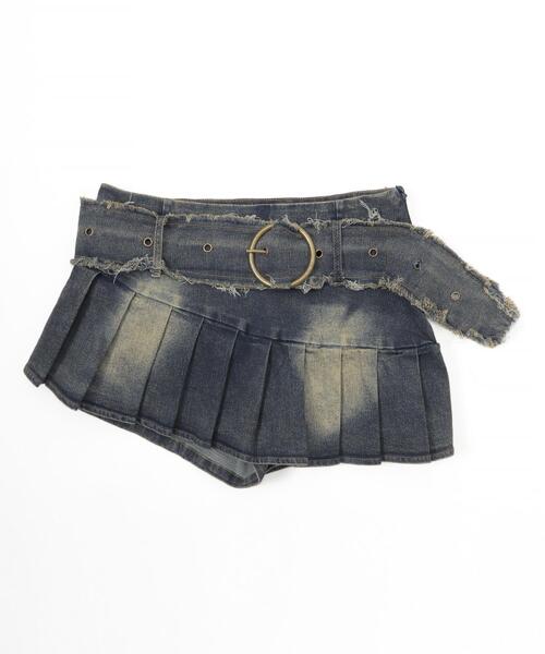 dispark（ディスパーク）の「DISPARK/フリンジベルト付きプリーツデニムミニスカート（デニムスカート・レディース・ブラック/ライトインディゴブルー・FREE）」の13枚目の写真