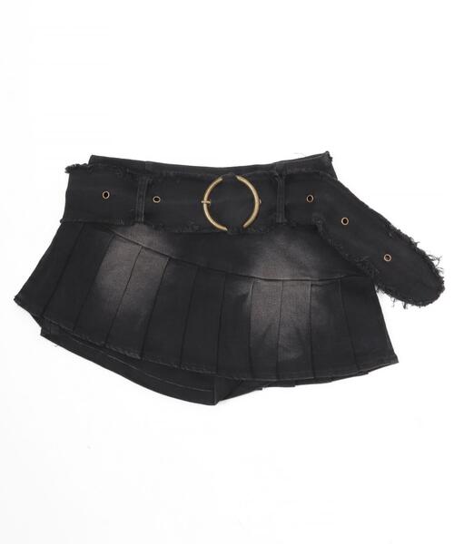 DISPARK/【25年春夏新作】フリンジベルト付きプリーツデニムミニ