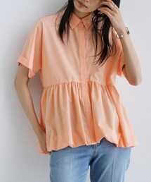 バルーンペプラムハーフ袖ブラウス