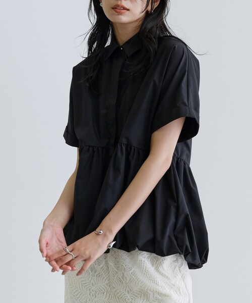 GALLEST（ギャレスト）の「バルーンペプラムハーフ袖ブラウス（シャツ/ブラウス・レディース・ブラウン系/ブラック/オレンジ系/ホワイト・38）」の2枚目の写真