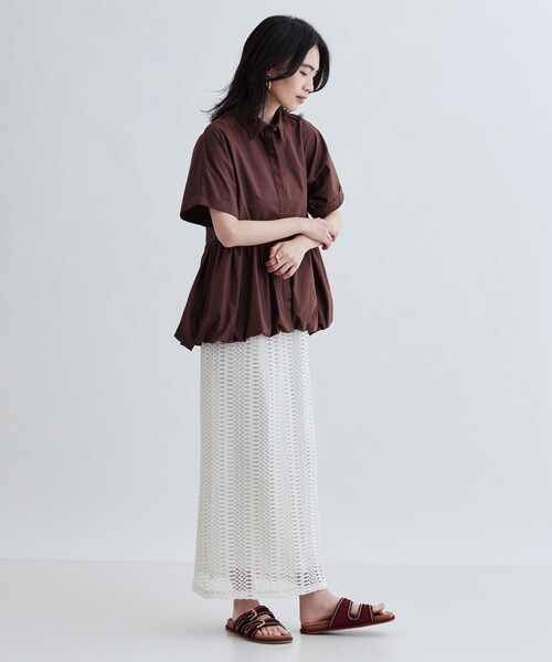 GALLEST（ギャレスト）の「バルーンペプラムハーフ袖ブラウス（シャツ/ブラウス・レディース・ブラウン系/ブラック/オレンジ系/ホワイト・38）」の12枚目の写真