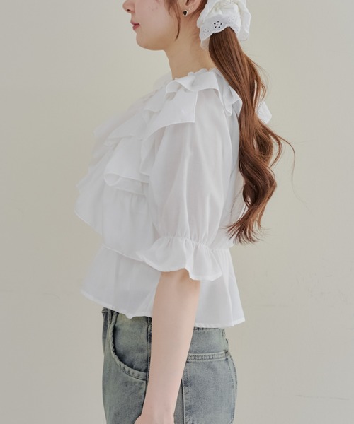 continuer de NICE CLAUP（コンティニューデナイスクラップ）の「フリルクロスブラウス（シャツ/ブラウス・レディース・ストライプ/チェック/オフホワイト/ブラック/ドット・FREE）」の10枚目の写真