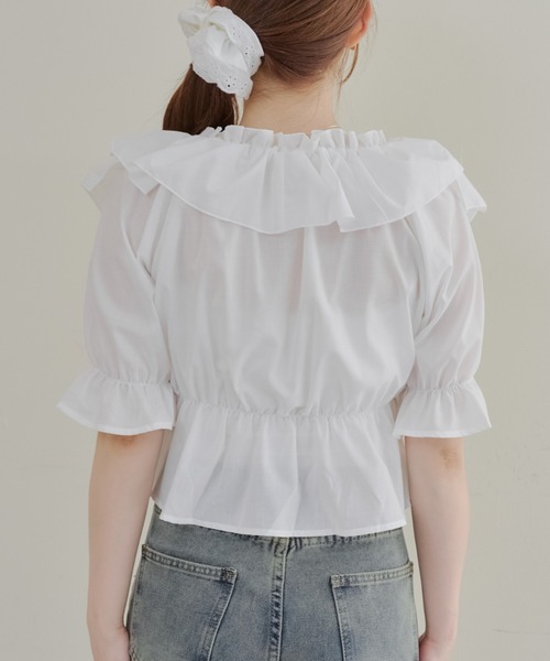 continuer de NICE CLAUP（コンティニューデナイスクラップ）の「フリルクロスブラウス（シャツ/ブラウス・レディース・ストライプ/チェック/オフホワイト/ブラック/ドット・FREE）」の9枚目の写真