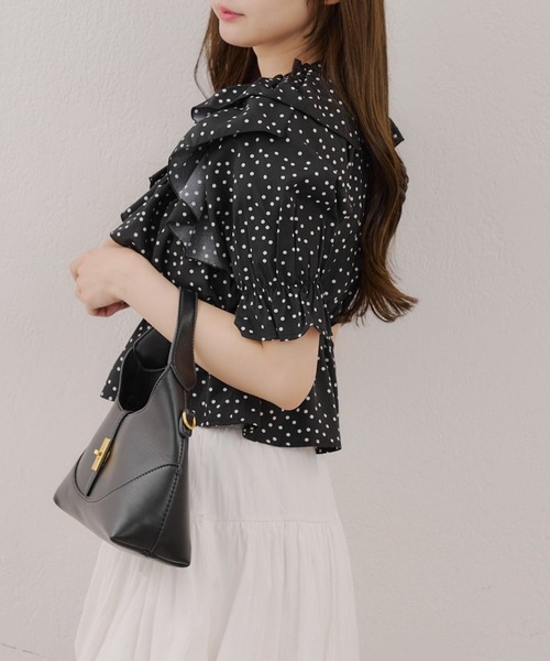 continuer de NICE CLAUP（コンティニューデナイスクラップ）の「フリルクロスブラウス（シャツ/ブラウス・レディース・ストライプ/チェック/オフホワイト/ブラック/ドット・FREE）」の20枚目の写真