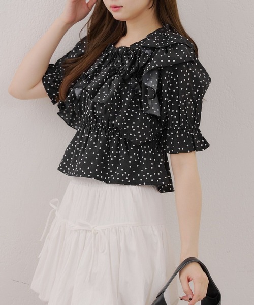 continuer de NICE CLAUP（コンティニューデナイスクラップ）の「フリルクロスブラウス（シャツ/ブラウス・レディース・ストライプ/チェック/オフホワイト/ブラック/ドット・FREE）」の17枚目の写真