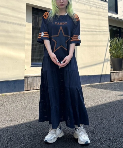 Candy Stripper（キャンディストリッパー）の「STAR FOOTBALL DOCKING ワンピース（ワンピース・レディース・オフホワイト/ライトブルー/ネイビー・FREE）」の3枚目の写真
