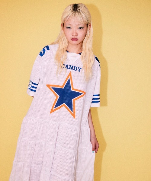 Candy Stripper（キャンディストリッパー）の「STAR FOOTBALL DOCKING ワンピース（ワンピース・レディース・オフホワイト/ライトブルー/ネイビー・FREE）」の2枚目の写真