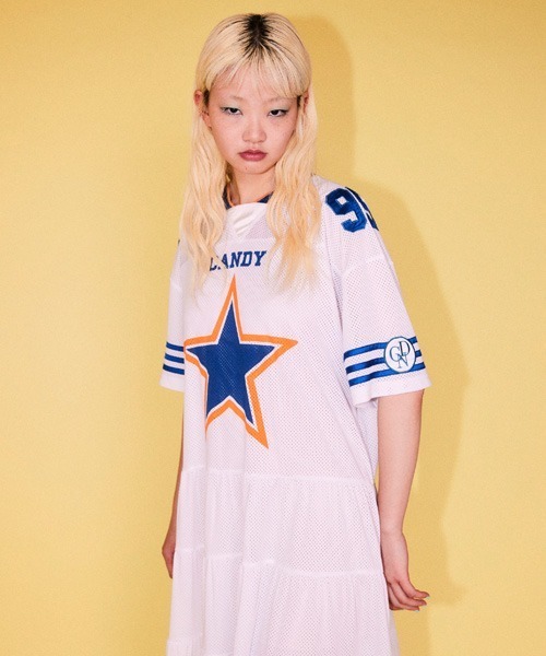 Candy Stripper（キャンディストリッパー）の「STAR FOOTBALL DOCKING ワンピース（ワンピース・レディース・オフホワイト/ライトブルー/ネイビー・FREE）」の12枚目の写真