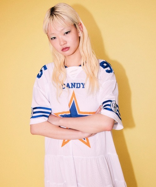 Candy Stripper（キャンディストリッパー）の「STAR FOOTBALL DOCKING ワンピース（ワンピース・レディース・オフホワイト/ライトブルー/ネイビー・FREE）」の13枚目の写真