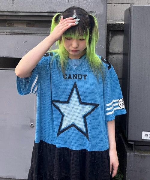 Candy Stripper（キャンディストリッパー）の「STAR FOOTBALL DOCKING ワンピース（ワンピース・レディース・オフホワイト/ライトブルー/ネイビー・FREE）」の18枚目の写真