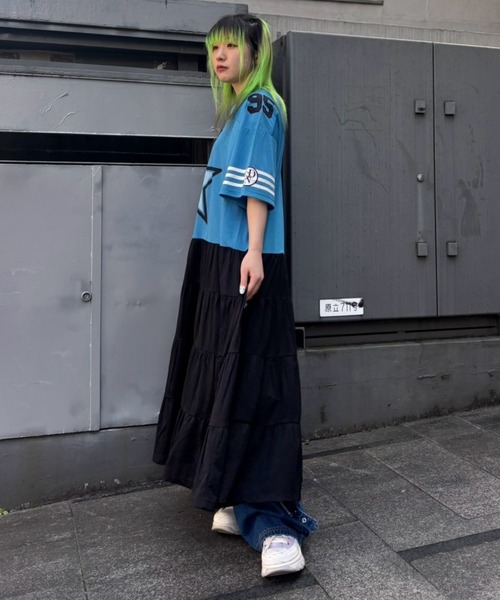 Candy Stripper（キャンディストリッパー）の「STAR FOOTBALL DOCKING ワンピース（ワンピース・レディース・オフホワイト/ライトブルー/ネイビー・FREE）」の17枚目の写真