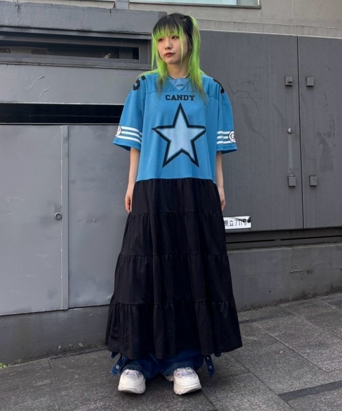 Candy Stripper（キャンディストリッパー）の「STAR FOOTBALL DOCKING ワンピース（ワンピース・レディース・オフホワイト/ライトブルー/ネイビー・FREE）」の14枚目の写真