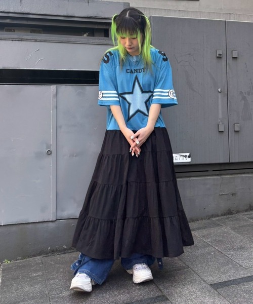 Candy Stripper（キャンディストリッパー）の「STAR FOOTBALL DOCKING ワンピース（ワンピース・レディース・オフホワイト/ライトブルー/ネイビー・FREE）」の16枚目の写真