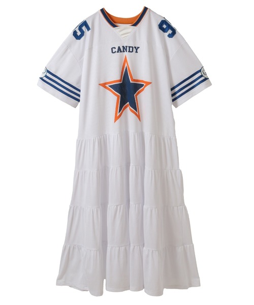 Candy Stripper（キャンディストリッパー）の「STAR FOOTBALL DOCKING ワンピース（ワンピース・レディース・オフホワイト/ライトブルー/ネイビー・FREE）」の8枚目の写真
