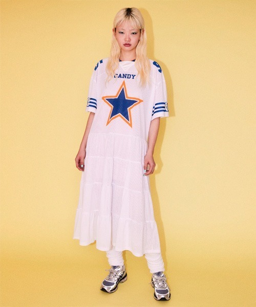 Candy Stripper（キャンディストリッパー）の「STAR FOOTBALL DOCKING ワンピース（ワンピース・レディース・オフホワイト/ライトブルー/ネイビー・FREE）」の20枚目の写真