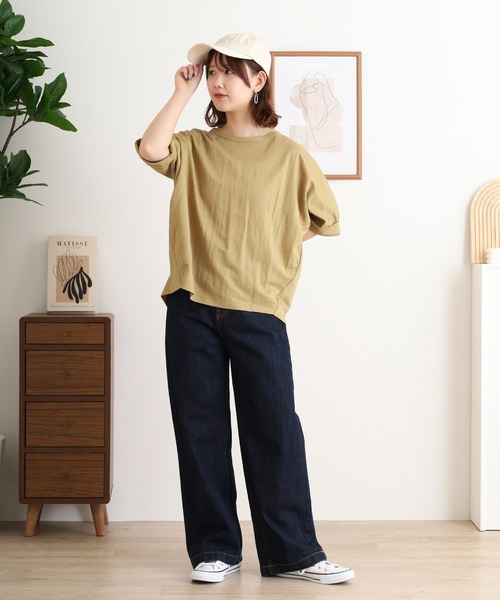 mitis(ミティス)の「mitis 接触冷感カノコドルマン半袖ゆるプルオーバー オーバーサイズ チュニック(Tシャツ/カットソー・レディース・カーキ/ブラック/マスタード/チャコール/オフホワイト・M)」の21枚目の写真