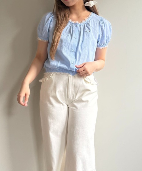 hugi(ハギ)の「TRIPLE HEART BLOUSE/トリプルハートブラウス(シャツ/ブラウス・レディース・サックスブルー/ライトピンク・FREE)」の8枚目の写真