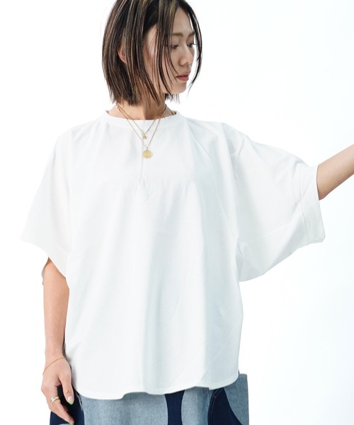 UNDICI・NOVE(ウンディッチノーベ)の「【AECA BLANC】アエカブラン/オーガニックコットン コクーンプルオーバー(Tシャツ/カットソー・レディース・ホワイト/ブラウン・M)」の5枚目の写真