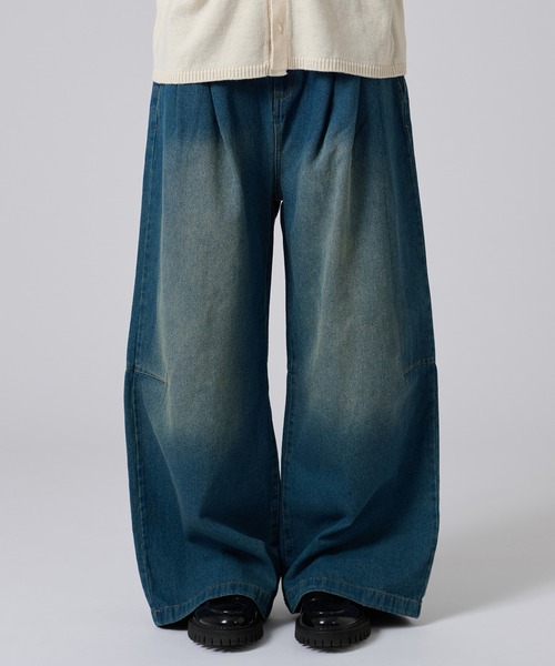 セール】OVER DYE CURVE DENIM PANTS/ オーバーダイカーブデニム
