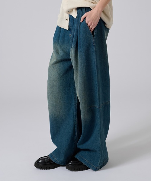 【SPORTMAX】ANGRI オーバーサイズ ５ポケット デニム パンツ OVER DYE CURVE DENIM PANTS/ オーバーダイカーブデニムパンツ