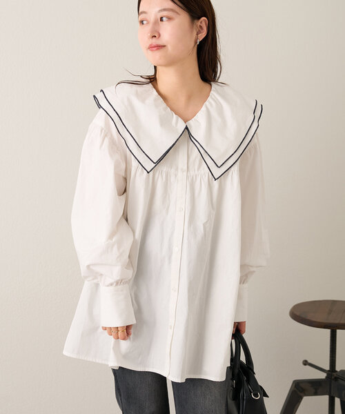 希少 黒入荷！ B ダブルカラーチュニック（チュニック）｜Kastane（カスタネ トップス