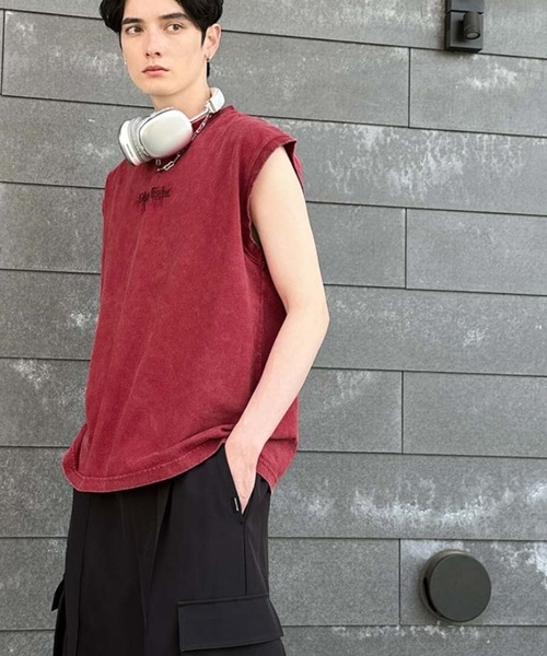 Classical Origin（クラシカルオリジン）の「【Classical Origin】紐刺繍スノーウォッシュ加工ノースリーブTシャツ／String Embroidery Snow-Washed Sleeveless T-Shirt（タンクトップ・メンズ・ブラック/グレー/レッド・SMALL/MEDIUM/LARGE）」の3枚目の写真