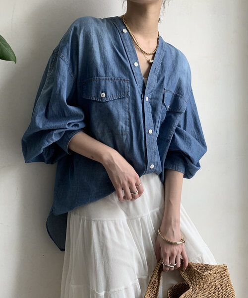 DOUDOU シアーデニムシャツ サックスブルー 新品 新品 DOUDOU シアーデニムシャツ サックスブルー｜Yahoo!フリマ