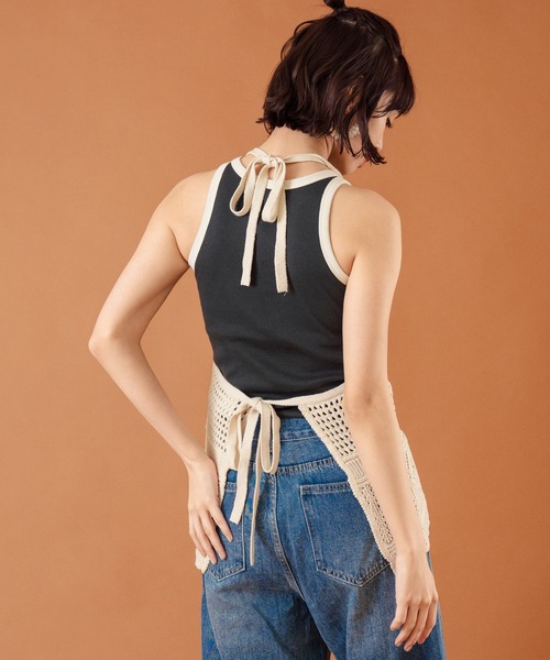 anap mimpi（アナップミンピ）の「裾スカラップ 透かし編みホルター キャミソール（キャミソール・レディース・キナリ/ブラック・FREE）」の5枚目の写真