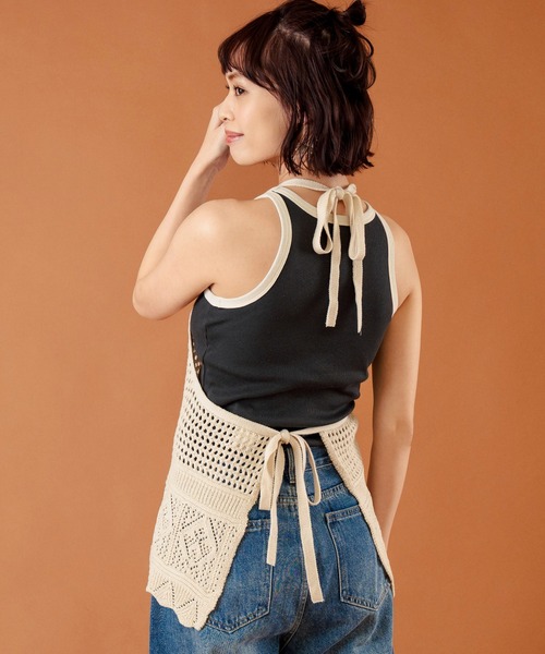anap mimpi（アナップミンピ）の「裾スカラップ 透かし編みホルター キャミソール（キャミソール・レディース・キナリ/ブラック・FREE）」の6枚目の写真