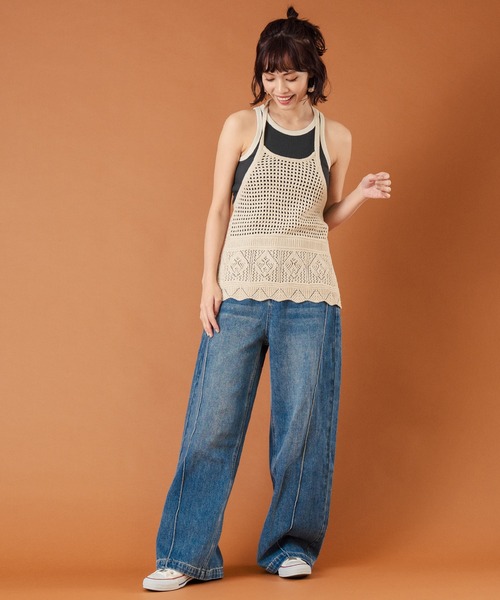 anap mimpi（アナップミンピ）の「裾スカラップ 透かし編みホルター キャミソール（キャミソール・レディース・キナリ/ブラック・FREE）」の7枚目の写真