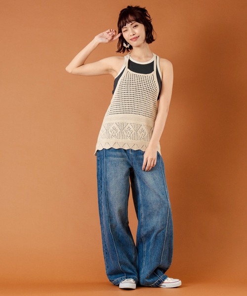 anap mimpi（アナップミンピ）の「裾スカラップ 透かし編みホルター キャミソール（キャミソール・レディース・キナリ/ブラック・FREE）」の8枚目の写真
