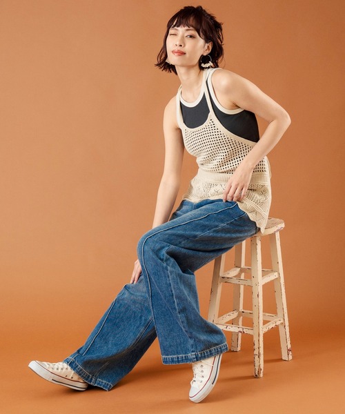 anap mimpi（アナップミンピ）の「裾スカラップ 透かし編みホルター キャミソール（キャミソール・レディース・キナリ/ブラック・FREE）」の9枚目の写真