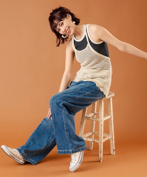 anap mimpi（アナップミンピ）の「裾スカラップ 透かし編みホルター キャミソール（キャミソール・レディース・キナリ/ブラック・FREE）」の10枚目の写真