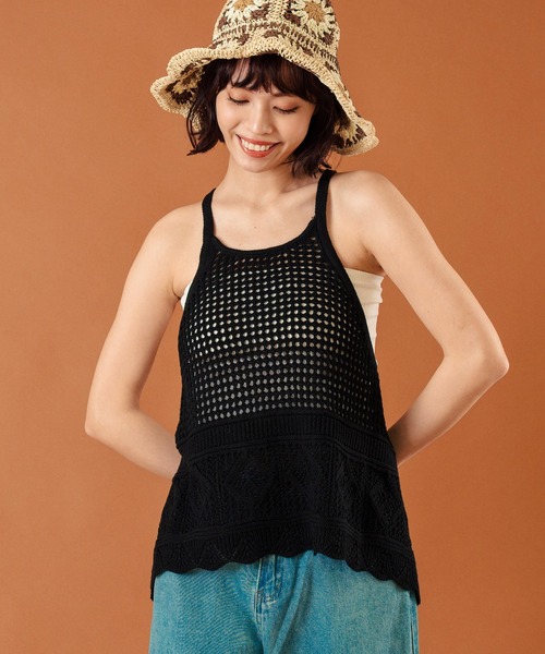 anap mimpi（アナップミンピ）の「裾スカラップ 透かし編みホルター キャミソール（キャミソール・レディース・キナリ/ブラック・FREE）」の12枚目の写真