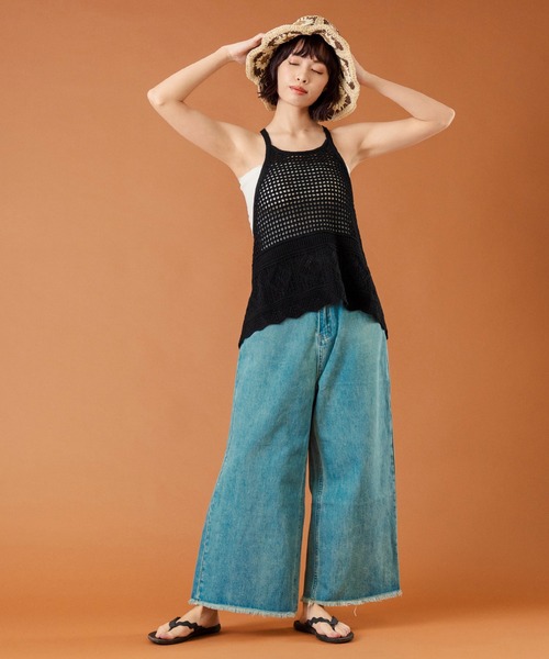 anap mimpi（アナップミンピ）の「裾スカラップ 透かし編みホルター キャミソール（キャミソール・レディース・キナリ/ブラック・FREE）」の14枚目の写真