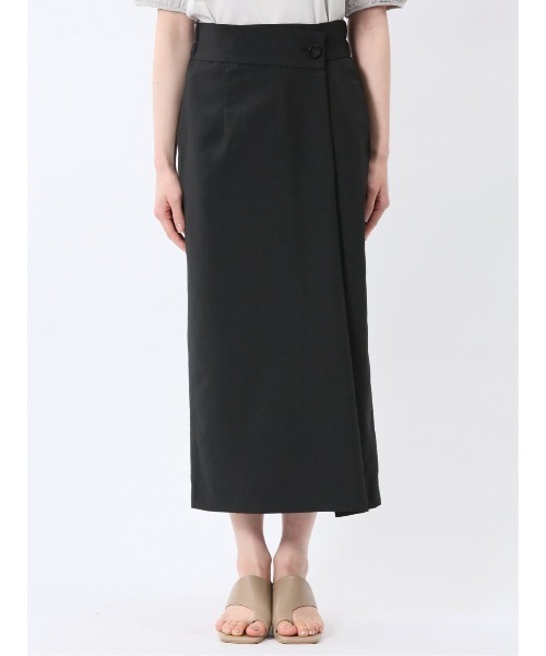 m.f.editorial（エムエフエディトリアル）の「【接触冷感 ウォッシャブル】m.f.エディトリアルレディース 杢調 ラップ風ロングスカート(セットアップ可能)（スーツスカート・レディース・ブラック・S/LARGE/MEDIUM/X-LARGE）」の9枚目の写真