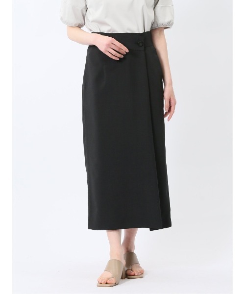 m.f.editorial（エムエフエディトリアル）の「【接触冷感 ウォッシャブル】m.f.エディトリアルレディース 杢調 ラップ風ロングスカート(セットアップ可能)（スーツスカート・レディース・ブラック・S/LARGE/MEDIUM/X-LARGE）」の13枚目の写真