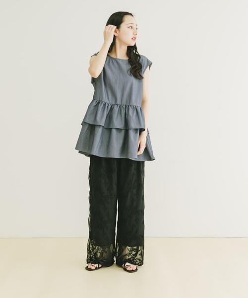 ITEMS URBANRESEARCH(アイテムズ アーバンリサーチ)の「シアー刺繍イージーパンツ(その他パンツ・レディース・ホワイト/ブラック・FREE)」の21枚目の写真