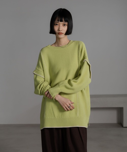 LOWRYS FARM（ローリーズファーム）の「２ＷＡＹハイショクステッチプルオーバー 452238（ニット/セーター・レディース・ブラック/パープル/ブラウン/アイボリー/グレー/レッド/ブルー/グリーン系その他/レッド系その他/ベビーピンク・SHORT/LONG）」の5枚目の写真