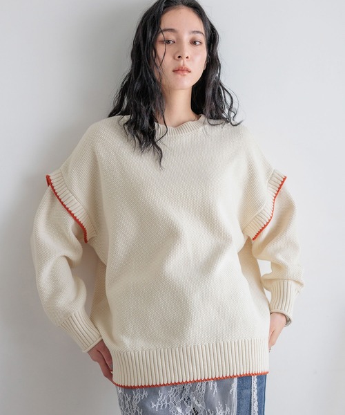 LOWRYS FARM（ローリーズファーム）の「２ＷＡＹハイショクステッチプルオーバー 452238（ニット/セーター・レディース・ブラック/パープル/ブラウン/アイボリー/グレー/レッド/ブルー/グリーン系その他/レッド系その他/ベビーピンク・SHORT/LONG）」の2枚目の写真