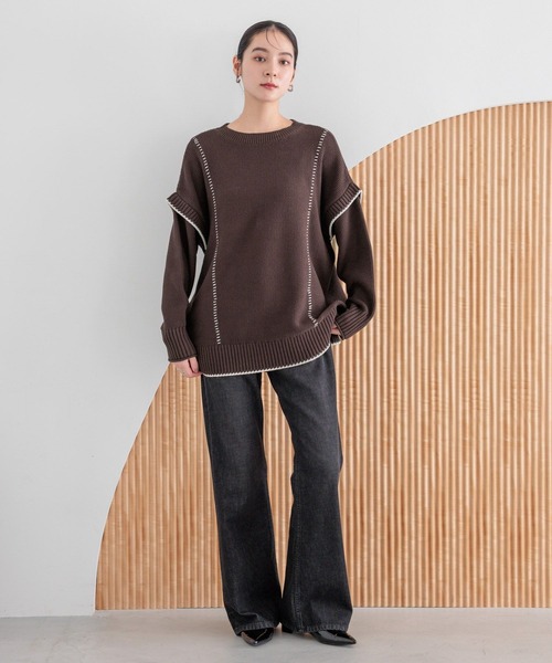 LOWRYS FARM（ローリーズファーム）の「２ＷＡＹハイショクステッチプルオーバー 452238（ニット/セーター・レディース・ブラック/パープル/ブラウン/アイボリー/グレー/レッド/ブルー/グリーン系その他/レッド系その他/ベビーピンク・SHORT/LONG）」の17枚目の写真