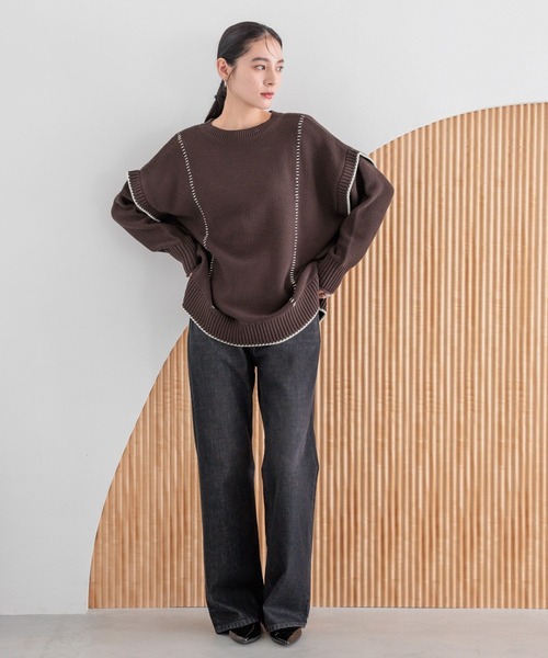 LOWRYS FARM（ローリーズファーム）の「２ＷＡＹハイショクステッチプルオーバー 452238（ニット/セーター・レディース・ブラック/パープル/ブラウン/アイボリー/グレー/レッド/ブルー/グリーン系その他/レッド系その他/ベビーピンク・SHORT/LONG）」の16枚目の写真