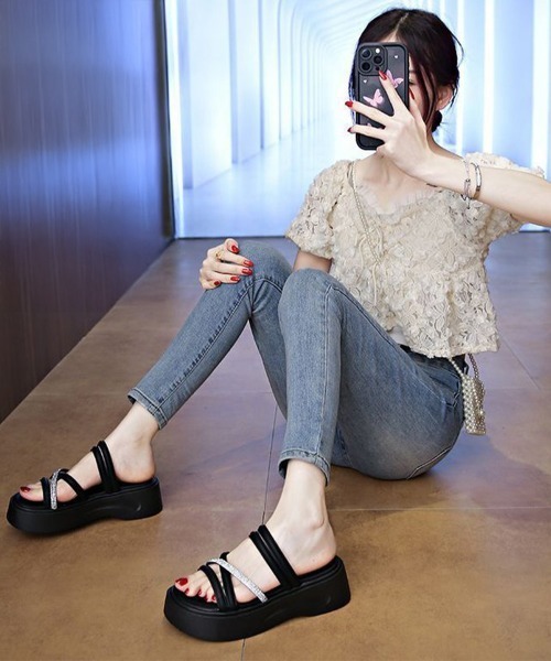 Miniministore(ミニミニストア)の「厚底サンダル クロスストラップ夏靴 軽量(サンダル・レディース・ブラック/アイボリー・24.0cm/23.5cm/23.0cm/22.5cm/24.5cm)」の15枚目の写真