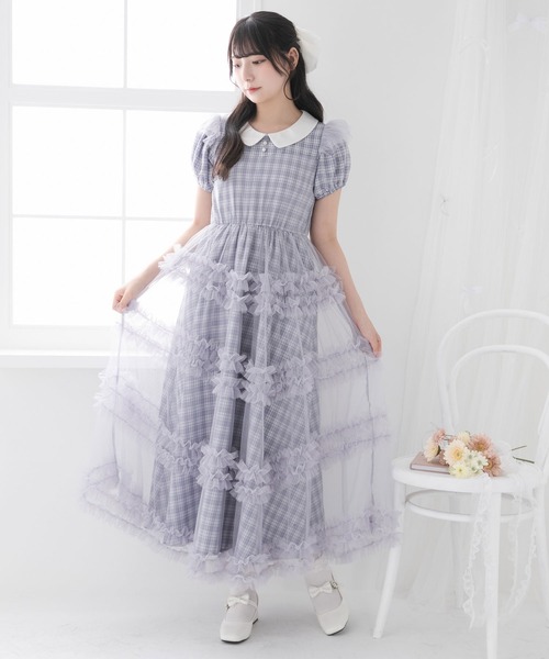 DearMyLoveRose（ディアマイラブローズ）の「チュールドッキングフリルワンピース【大きいサイズ有り】（ワンピース・レディース・ブラック系その他/ブラック×ブラック/ベビーピンク/ブラック/ピンク系その他/ブルーグレー・MEDIUM/LARGE/LL/3L）」の5枚目の写真