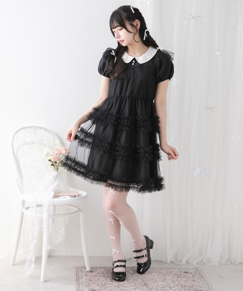 DearMyLoveRose（ディアマイラブローズ）の「チュールドッキングフリルワンピース【大きいサイズ有り】（ワンピース・レディース・ブラック系その他/ブラック×ブラック/ベビーピンク/ブラック/ピンク系その他/ブルーグレー・MEDIUM/LARGE/LL/3L）」の9枚目の写真