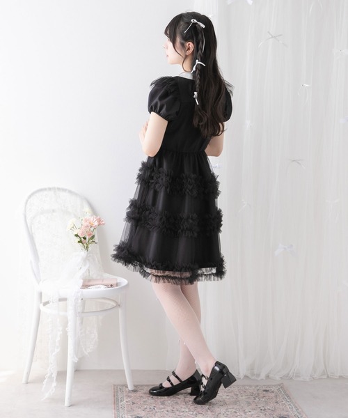 DearMyLoveRose（ディアマイラブローズ）の「チュールドッキングフリルワンピース【大きいサイズ有り】（ワンピース・レディース・ブラック系その他/ブラック×ブラック/ベビーピンク/ブラック/ピンク系その他/ブルーグレー・MEDIUM/LARGE/LL/3L）」の10枚目の写真