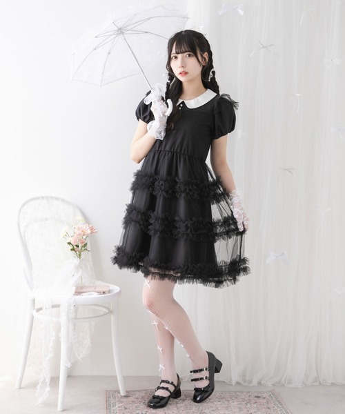 DearMyLoveRose（ディアマイラブローズ）の「チュールドッキングフリルワンピース【大きいサイズ有り】（ワンピース・レディース・ブラック系その他/ブラック×ブラック/ベビーピンク/ブラック/ピンク系その他/ブルーグレー・MEDIUM/LARGE/LL/3L）」の11枚目の写真