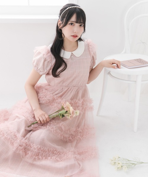 DearMyLoveRose（ディアマイラブローズ）の「チュールドッキングフリルワンピース【大きいサイズ有り】（ワンピース・レディース・ブラック系その他/ブラック×ブラック/ベビーピンク/ブラック/ピンク系その他/ブルーグレー・MEDIUM/LARGE/LL/3L）」の13枚目の写真