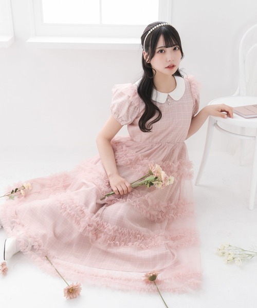 DearMyLoveRose（ディアマイラブローズ）の「チュールドッキングフリルワンピース【大きいサイズ有り】（ワンピース・レディース・ブラック系その他/ブラック×ブラック/ベビーピンク/ブラック/ピンク系その他/ブルーグレー・MEDIUM/LARGE/LL/3L）」の14枚目の写真